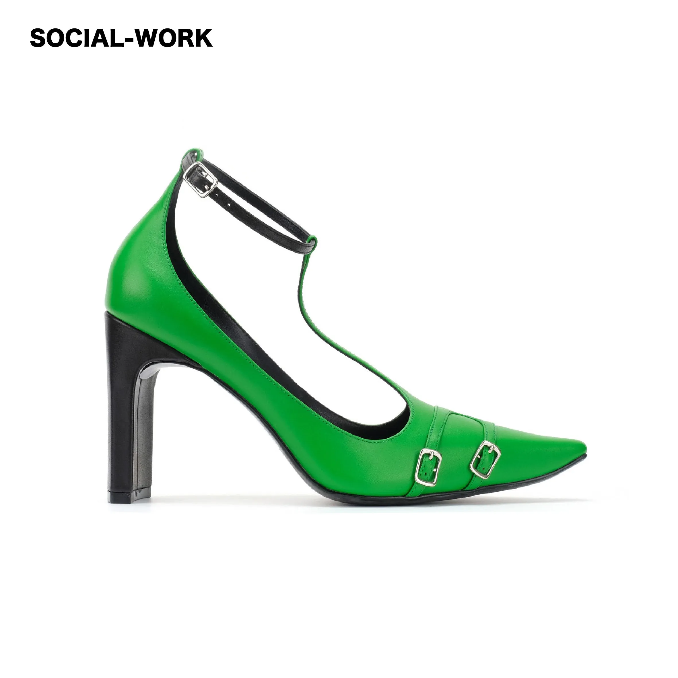 Green Tan Leather Straps Heels
