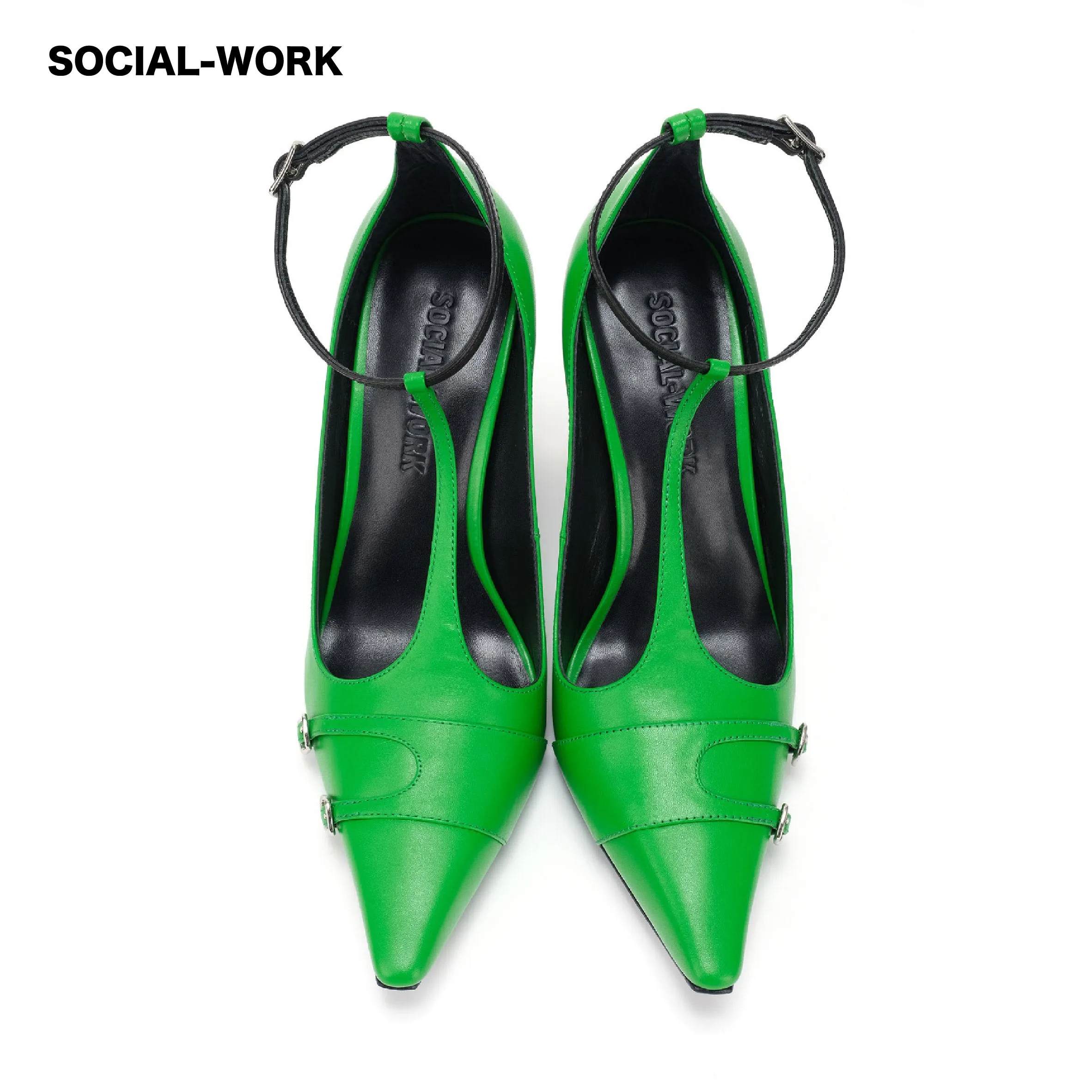 Green Tan Leather Straps Heels