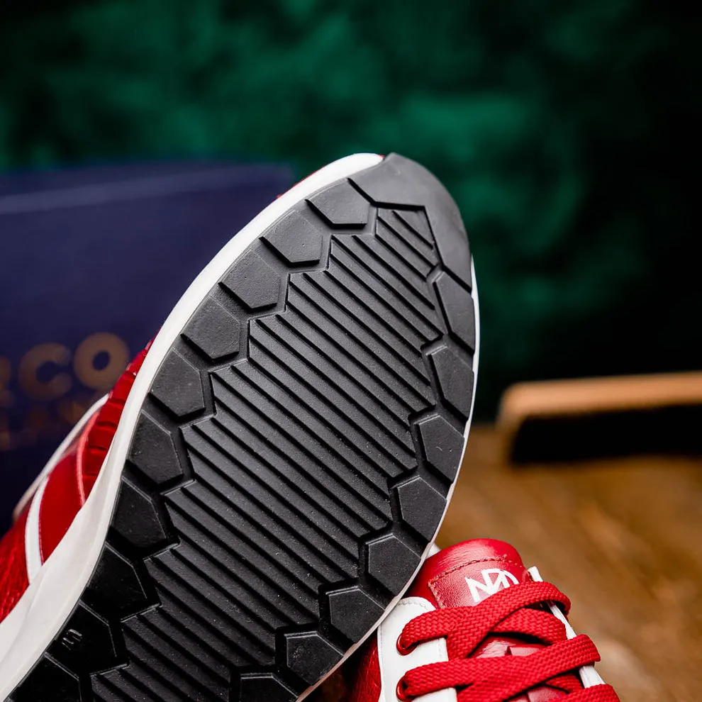 Marco Di Milano Lyon Men's Shoes Red & White Calf-Skin / Ostrich Casual Sneakers (MDM1072)