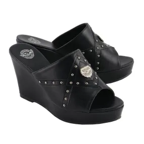 Milwaukee Leather MBL9407 Women's Black Open Toe Fashion Casual Wedge