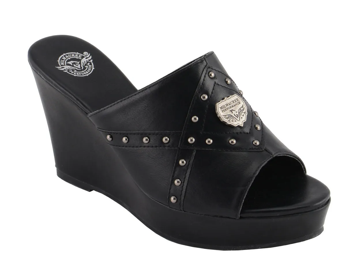 Milwaukee Leather MBL9407 Women's Black Open Toe Fashion Casual Wedge