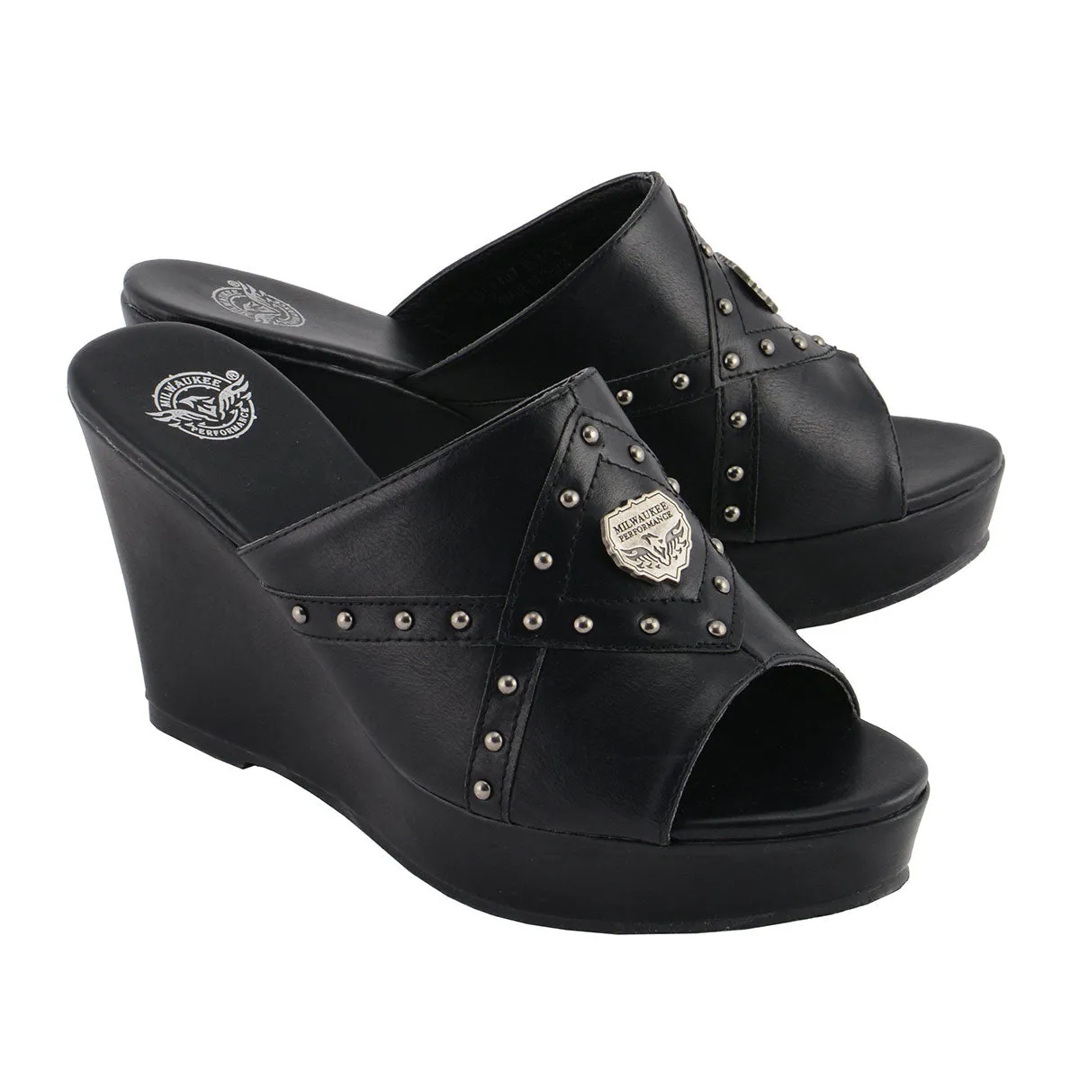 Milwaukee Leather MBL9407 Women's Black Open Toe Fashion Casual Wedge