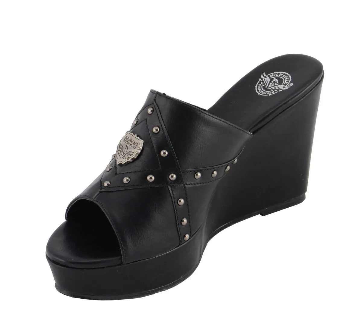 Milwaukee Leather MBL9407 Women's Black Open Toe Fashion Casual Wedge