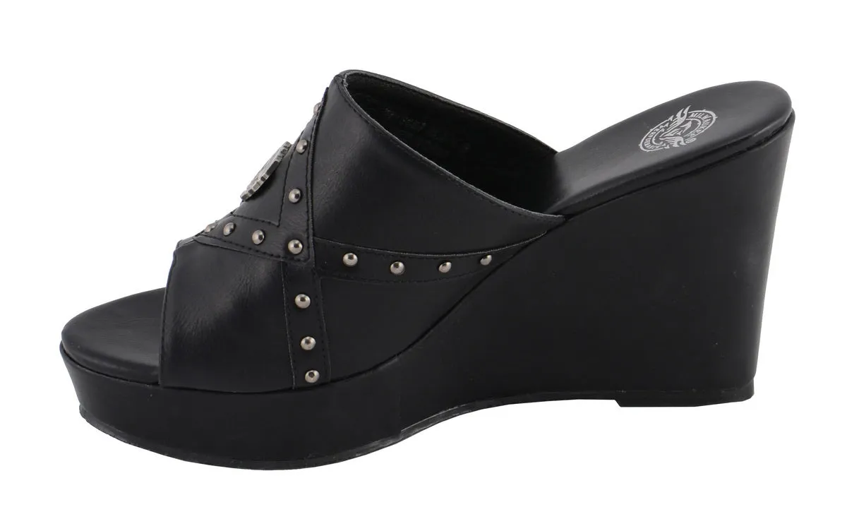 Milwaukee Leather MBL9407 Women's Black Open Toe Fashion Casual Wedge
