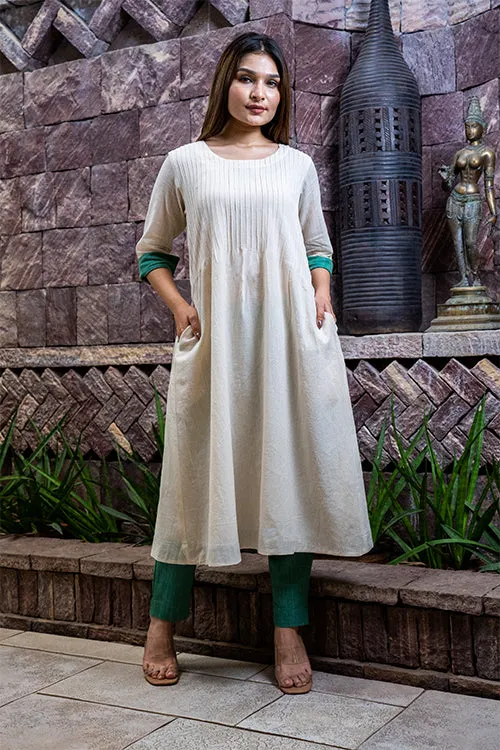 Moralfibre Kora Dress With Pintucks & Forest  Green Details