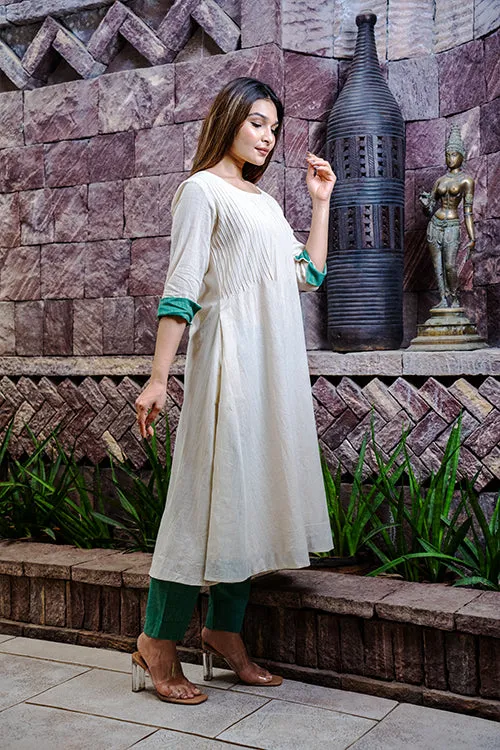 Moralfibre Kora Dress With Pintucks & Forest  Green Details
