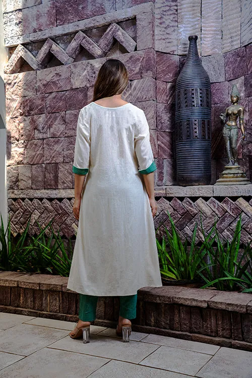 Moralfibre Kora Dress With Pintucks & Forest  Green Details