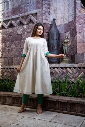 Moralfibre Kora Dress With Pintucks & Forest  Green Details
