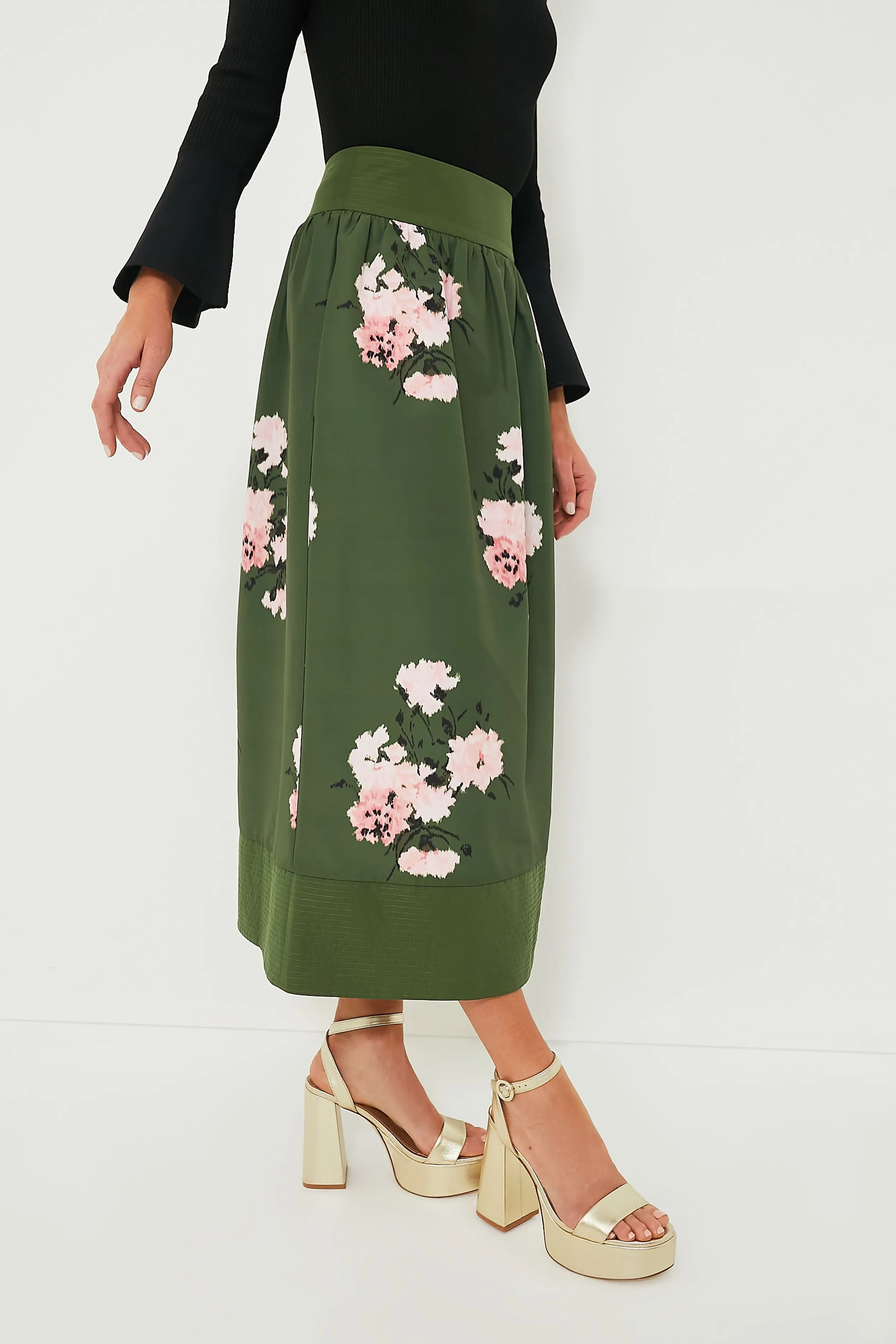 Olive and Pressed Powder Floral Louise Skirt