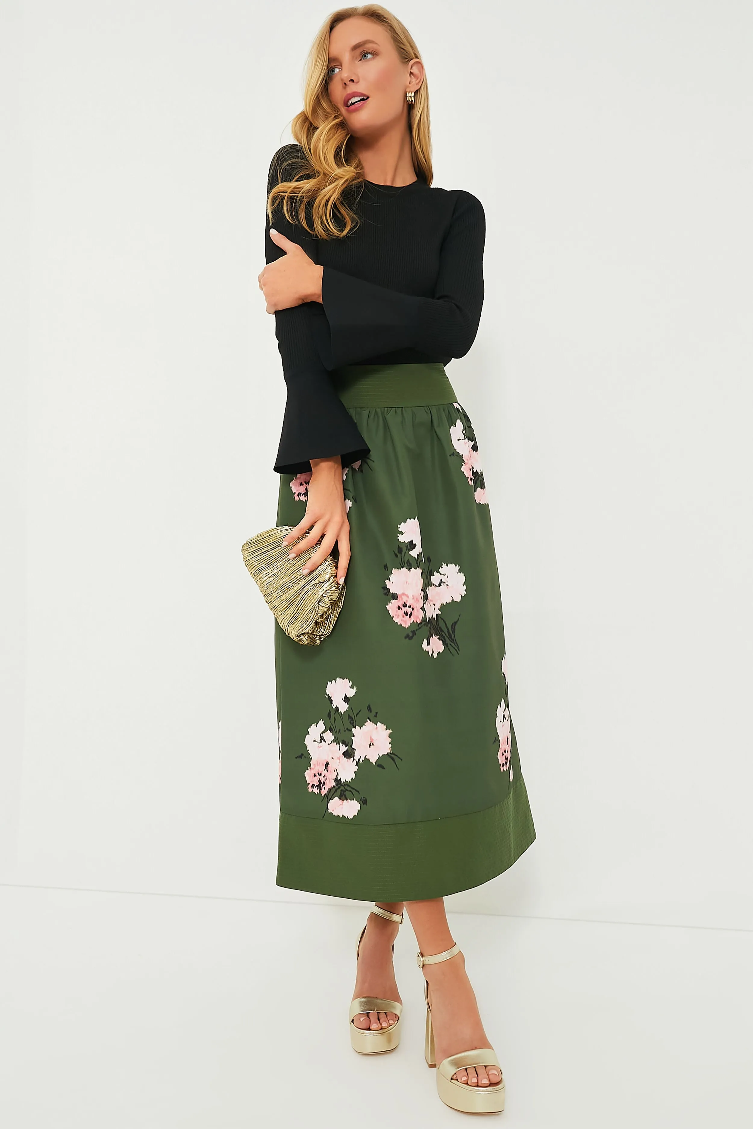 Olive and Pressed Powder Floral Louise Skirt