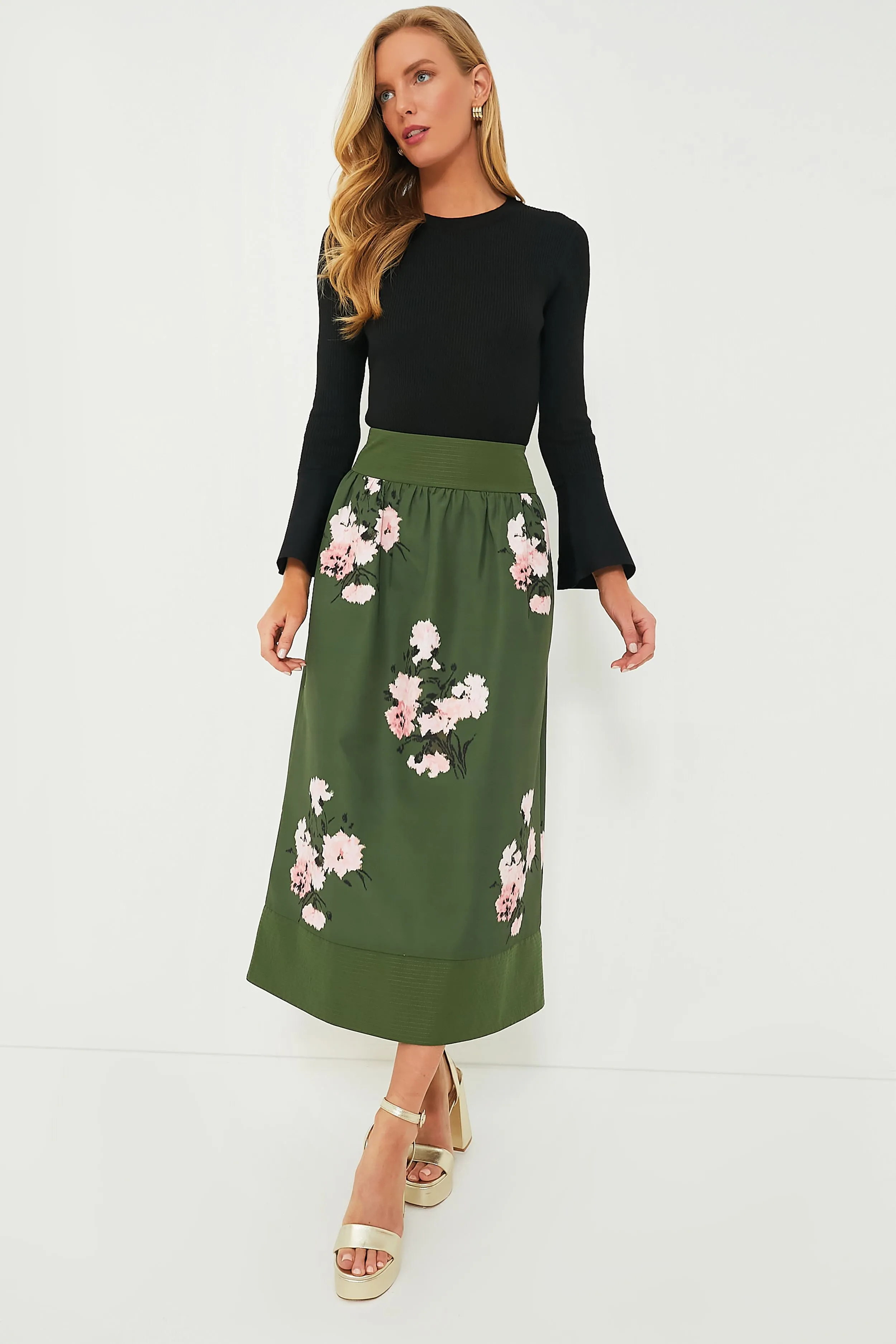 Olive and Pressed Powder Floral Louise Skirt