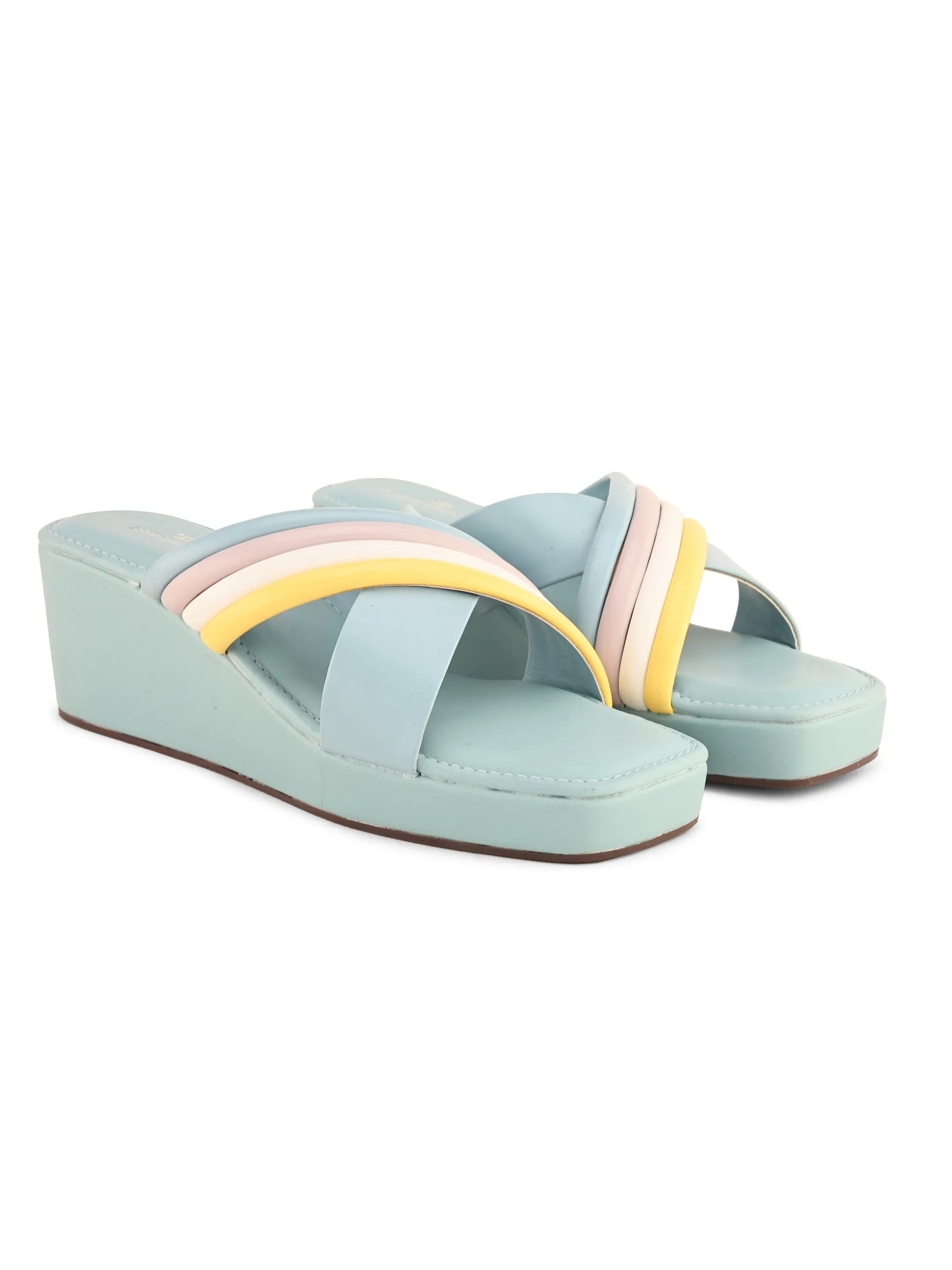 Pelle Ablero Blue Wedge Sandals for Women