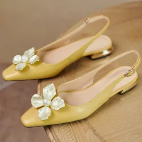Pointed Toe Leather Mules with Floral Detail