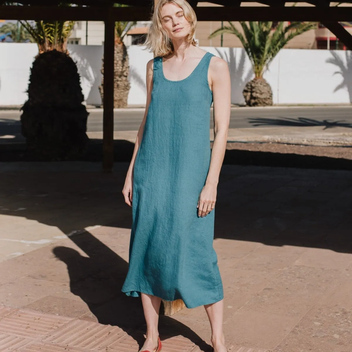 R: SARDINIA long linen dress (Size: XS; Color: Deepest Black)