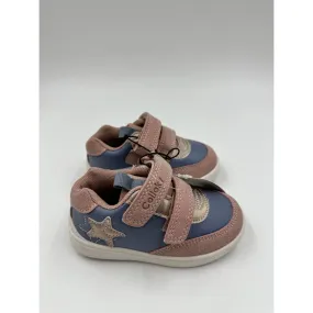 Small Kid Size 7, Pink Suede and Navy Toddler Sneakers.