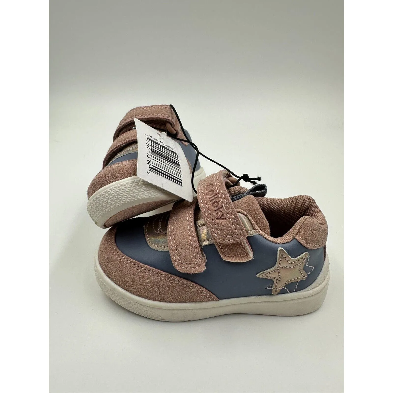 Small Kid Size 7, Pink Suede and Navy Toddler Sneakers.