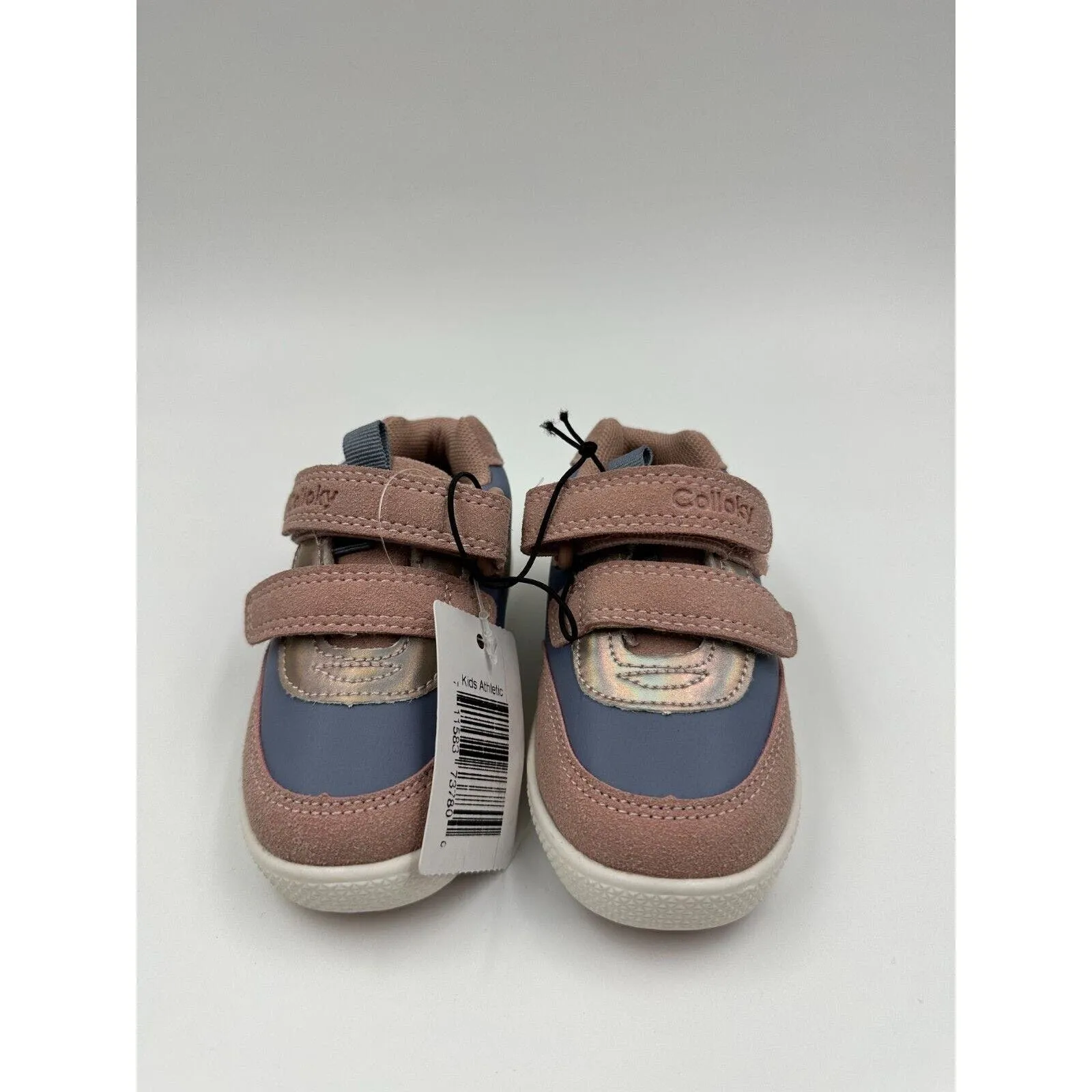 Small Kid Size 7, Pink Suede and Navy Toddler Sneakers.