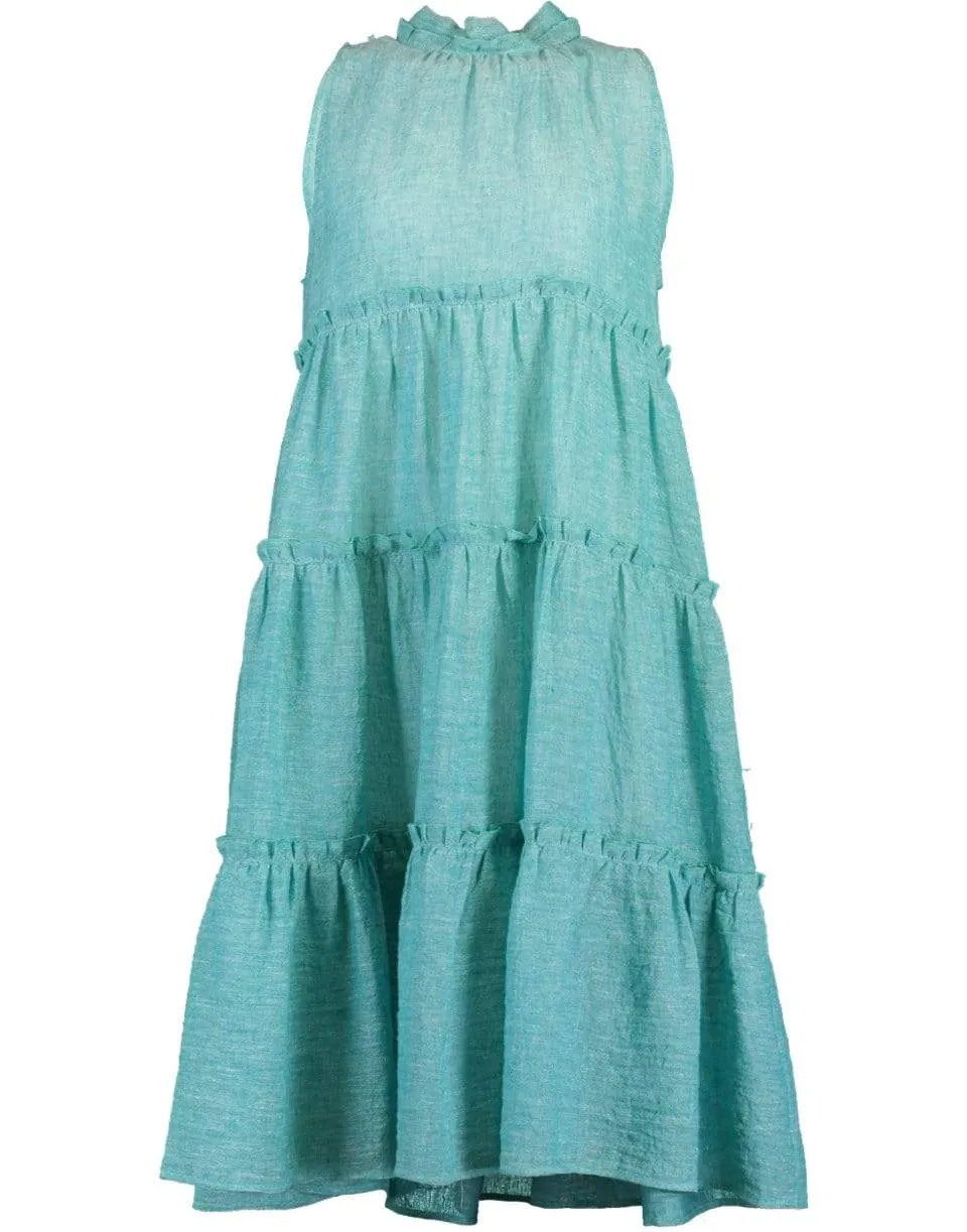 Turquoise Erica Ruffle Midi Dress
