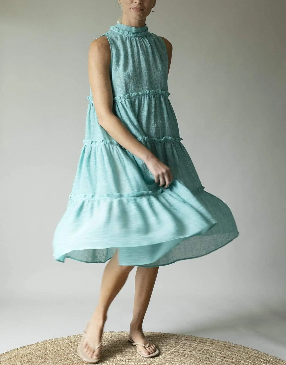 Turquoise Erica Ruffle Midi Dress