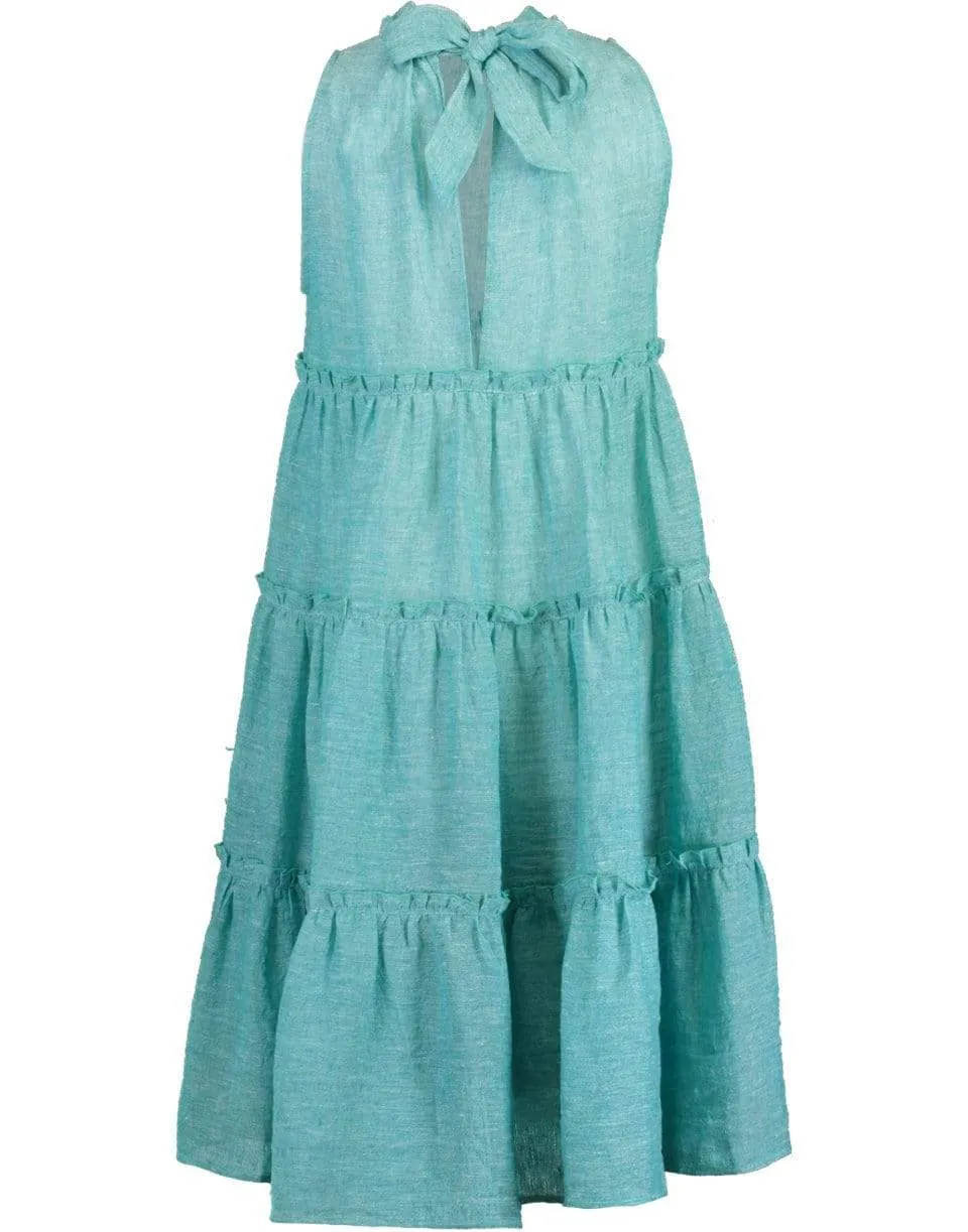 Turquoise Erica Ruffle Midi Dress