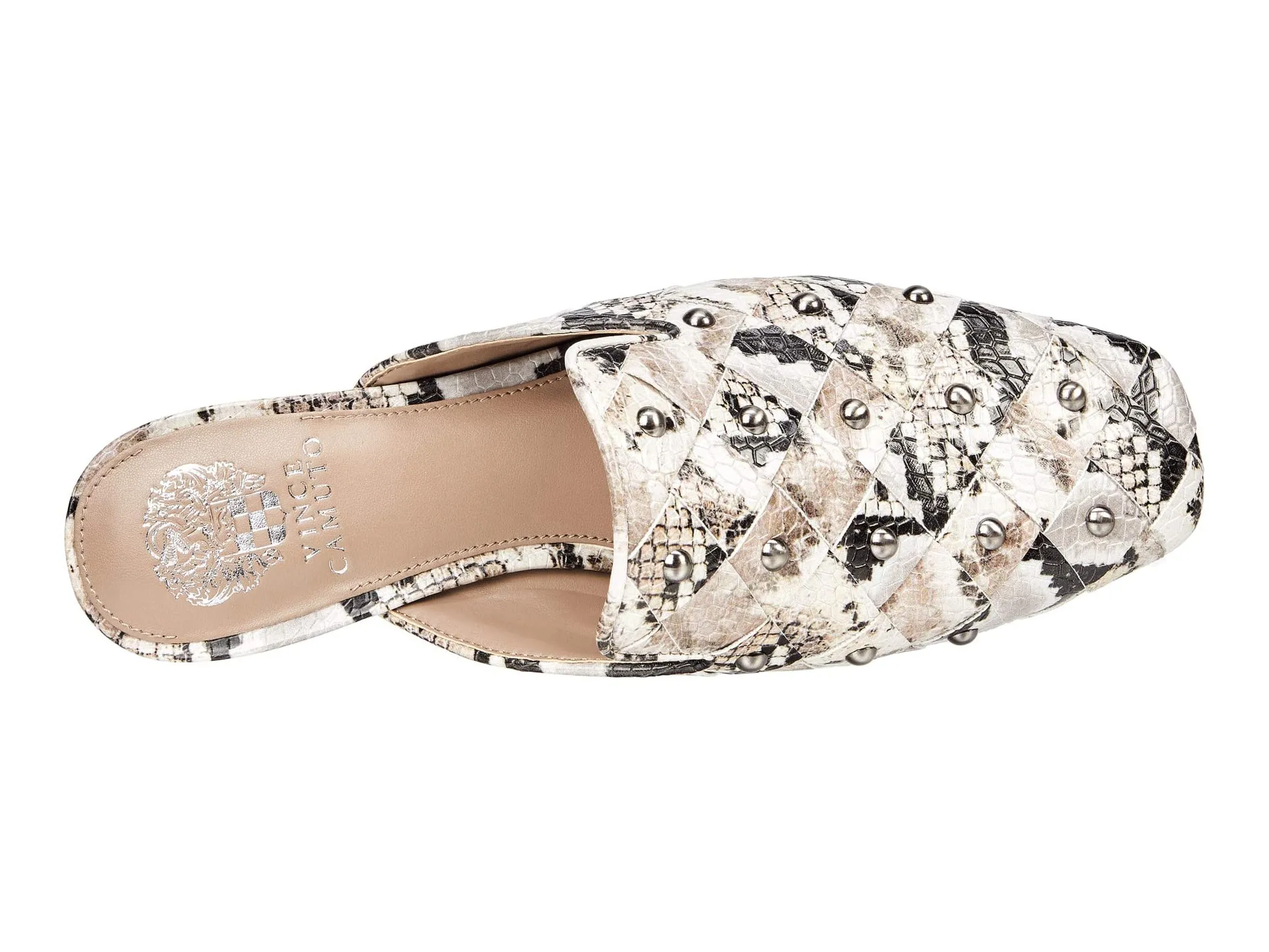 Vince Camuto Lenja Taupe Multi Leather Flat Embellished Woven Slip On Slide Mules