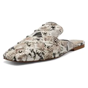 Vince Camuto Lenja Taupe Multi Leather Flat Embellished Woven Slip On Slide Mules