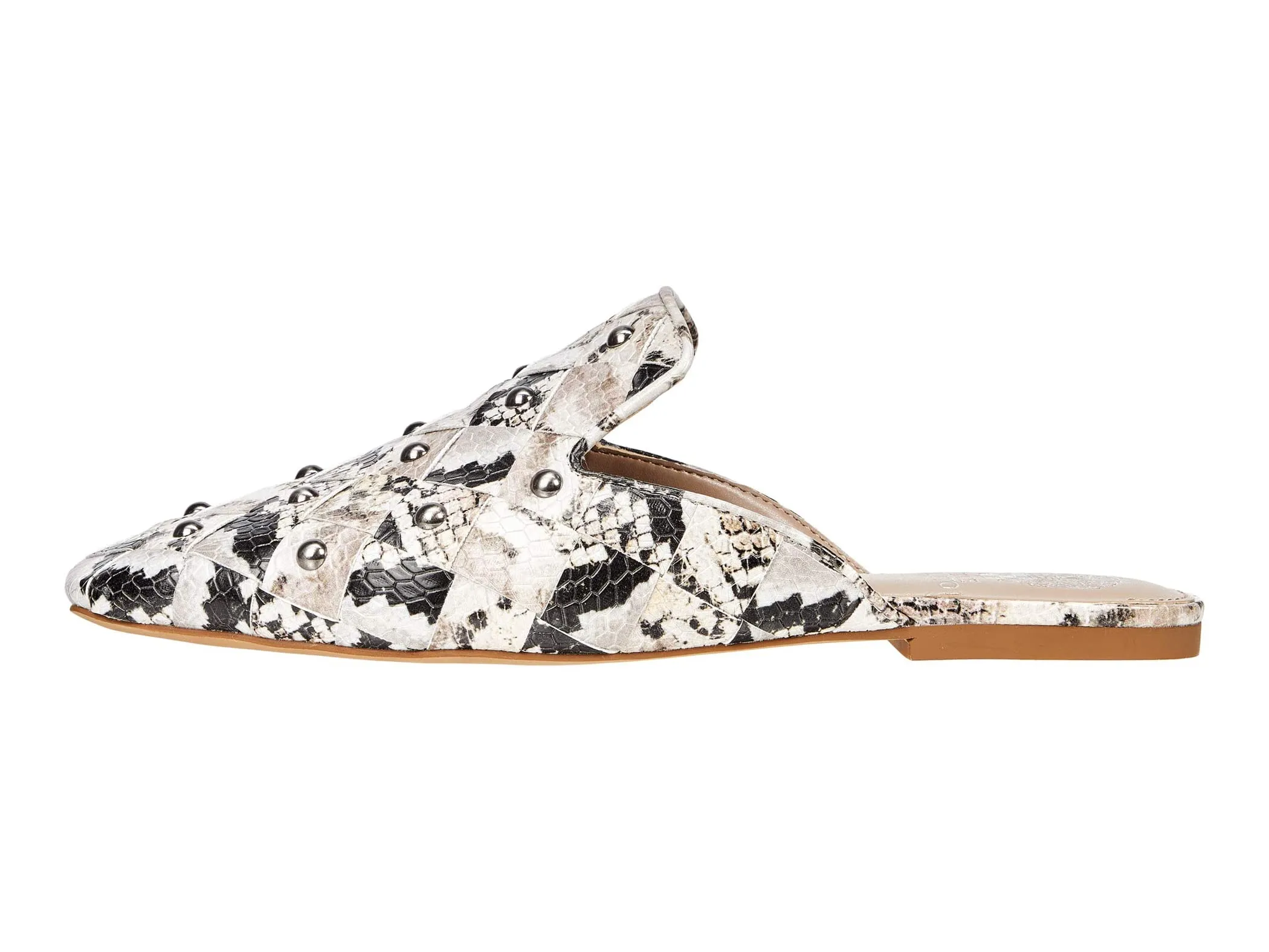 Vince Camuto Lenja Taupe Multi Leather Flat Embellished Woven Slip On Slide Mules