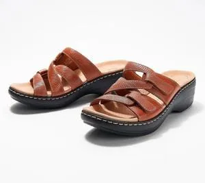 Women Leather Wedge Slide Sandals