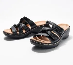 Women Leather Wedge Slide Sandals