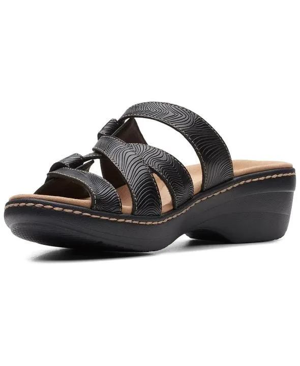 Women Leather Wedge Slide Sandals