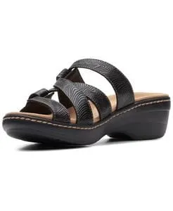 Women Leather Wedge Slide Sandals
