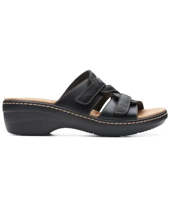 Women Leather Wedge Slide Sandals