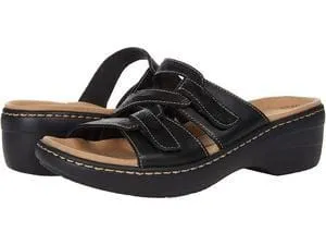 Women Leather Wedge Slide Sandals