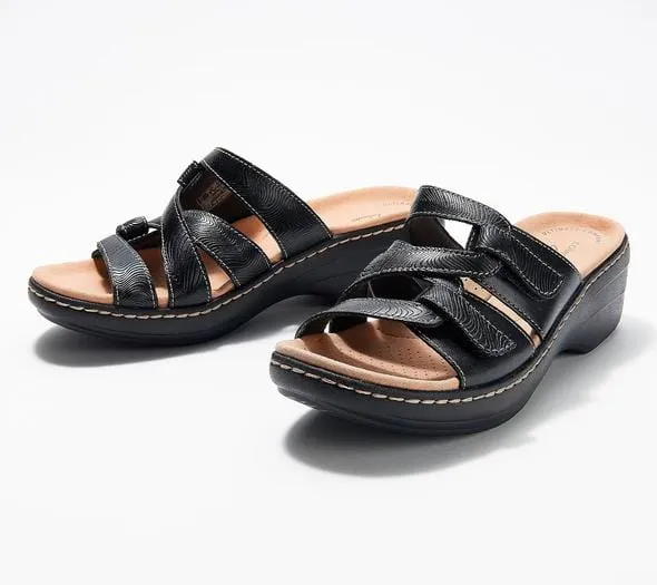 Women Leather Wedge Slide Sandals