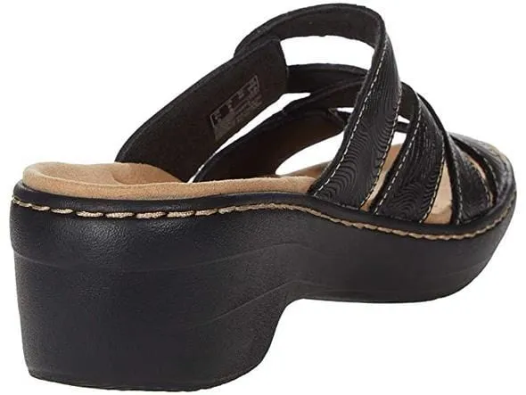 Women Leather Wedge Slide Sandals
