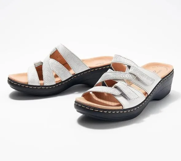 Women Leather Wedge Slide Sandals