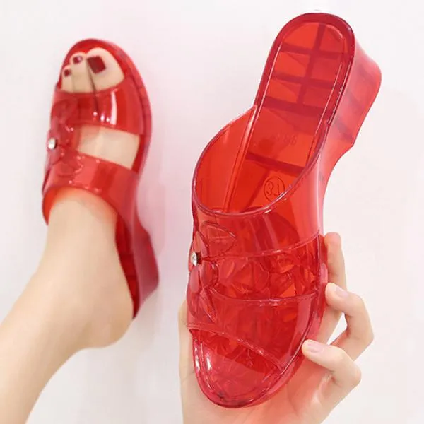 Women's Crystal Flower Rhinestone Wedge Slippers 42023754C