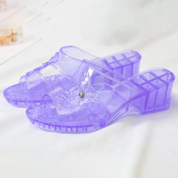 Women's Crystal Flower Rhinestone Wedge Slippers 42023754C