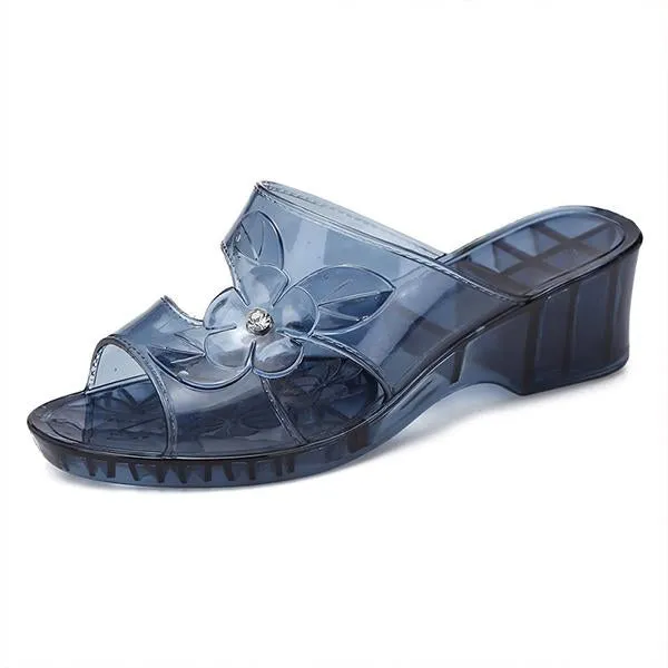 Women's Crystal Flower Rhinestone Wedge Slippers 42023754C