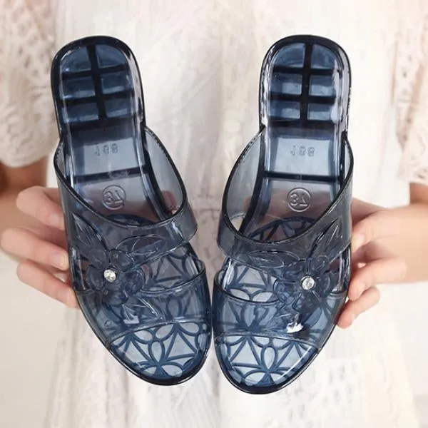 Women's Crystal Flower Rhinestone Wedge Slippers 42023754C