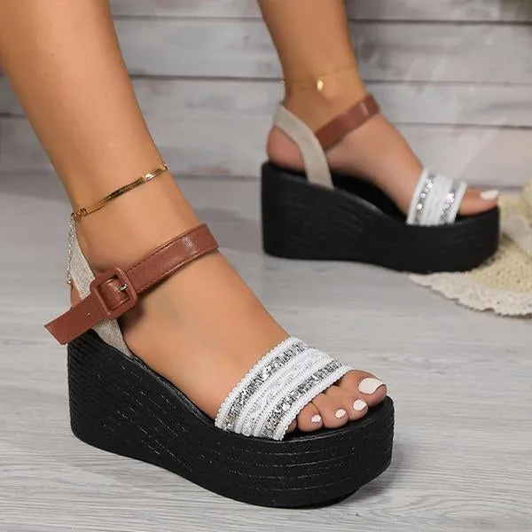 Women's Ethnic Style Thick Sole Buckle Wedge Sandals 57940589S